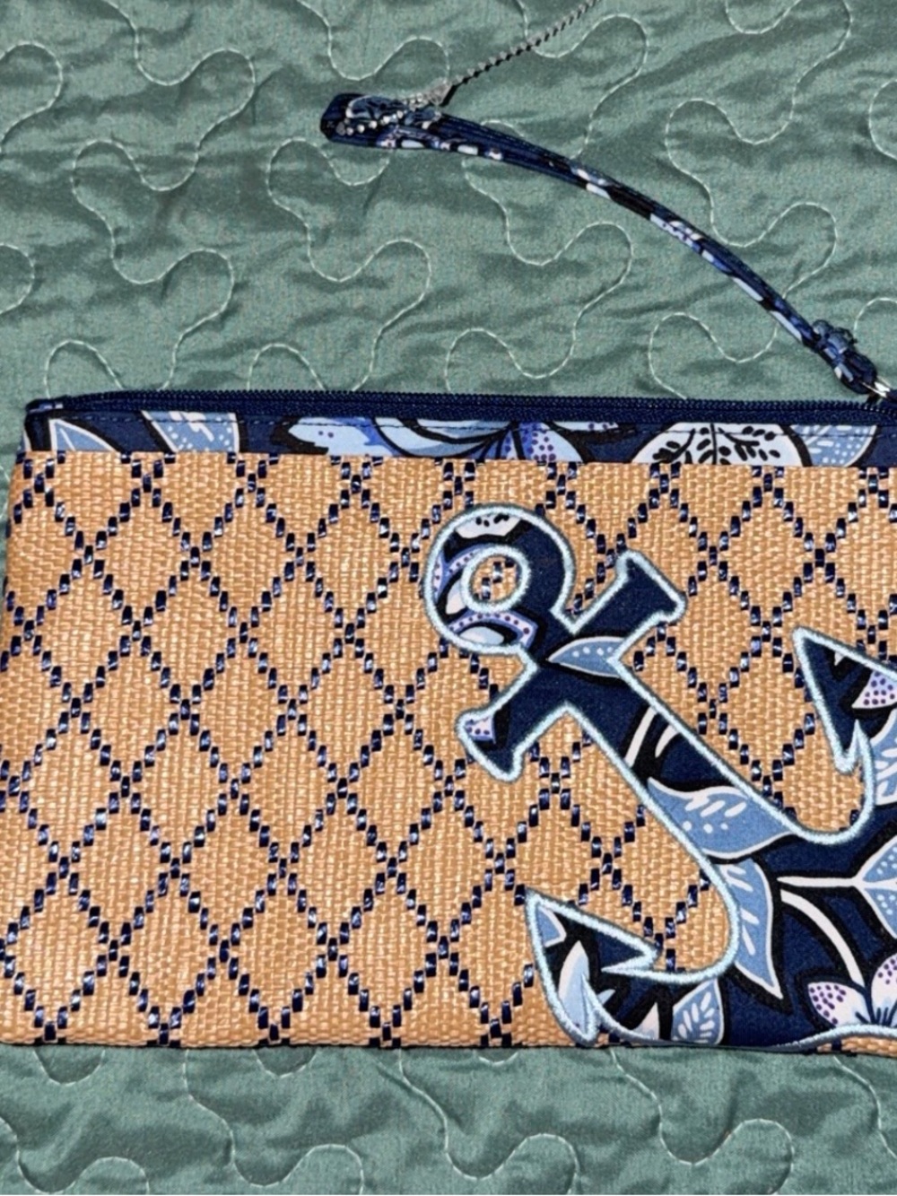 Navy & Tan Anchor Accent Wristlet Clutch